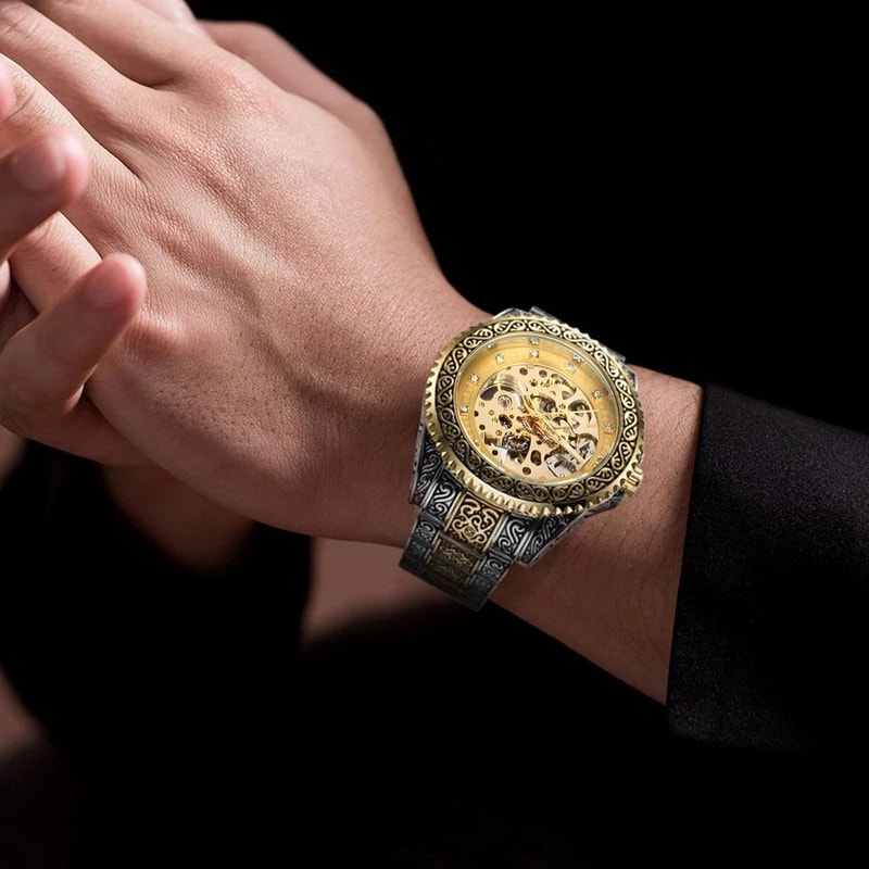 Stainless Steel Luxury Men Watch Skeleton Automatic Mechanical Carved Wristwatch For Business Or Ca 1