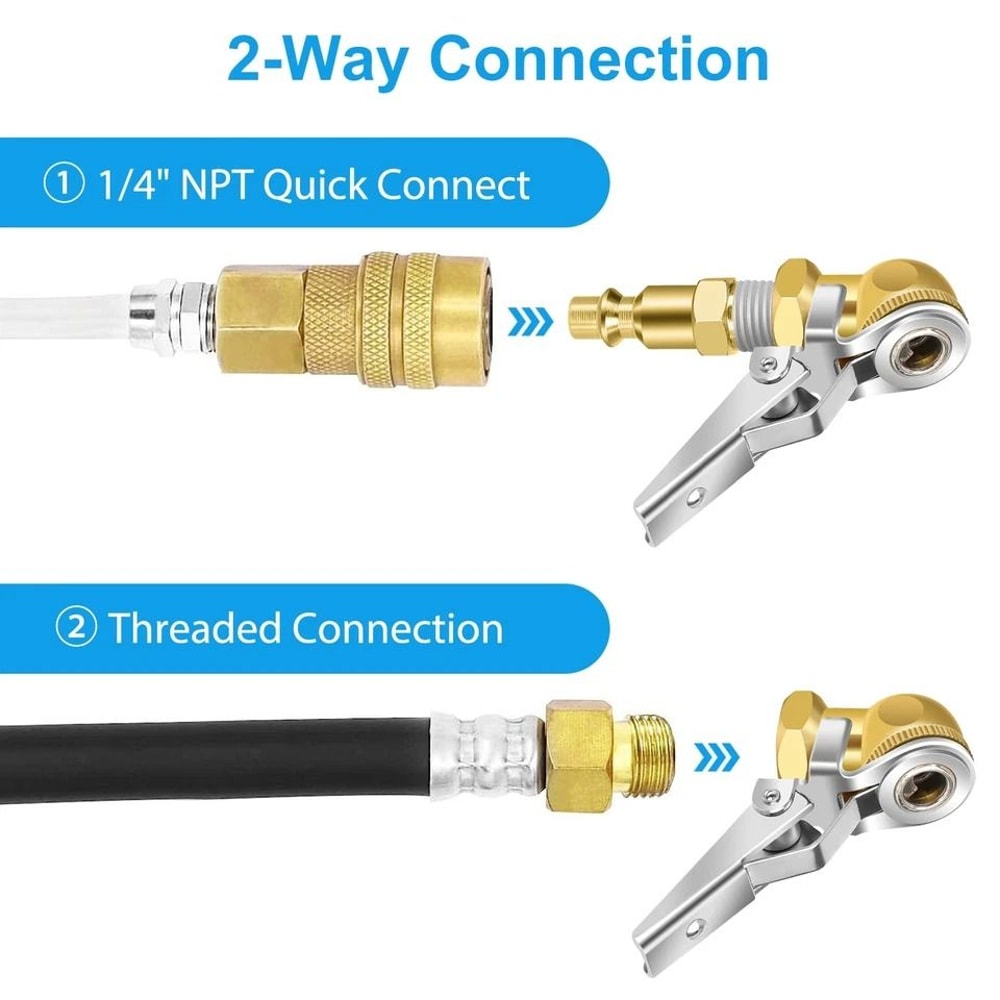 Air Chuck For Tire Inflators Brass Closed Flow Clip MNPT Quick Plug Tire Compressor Accessory 3