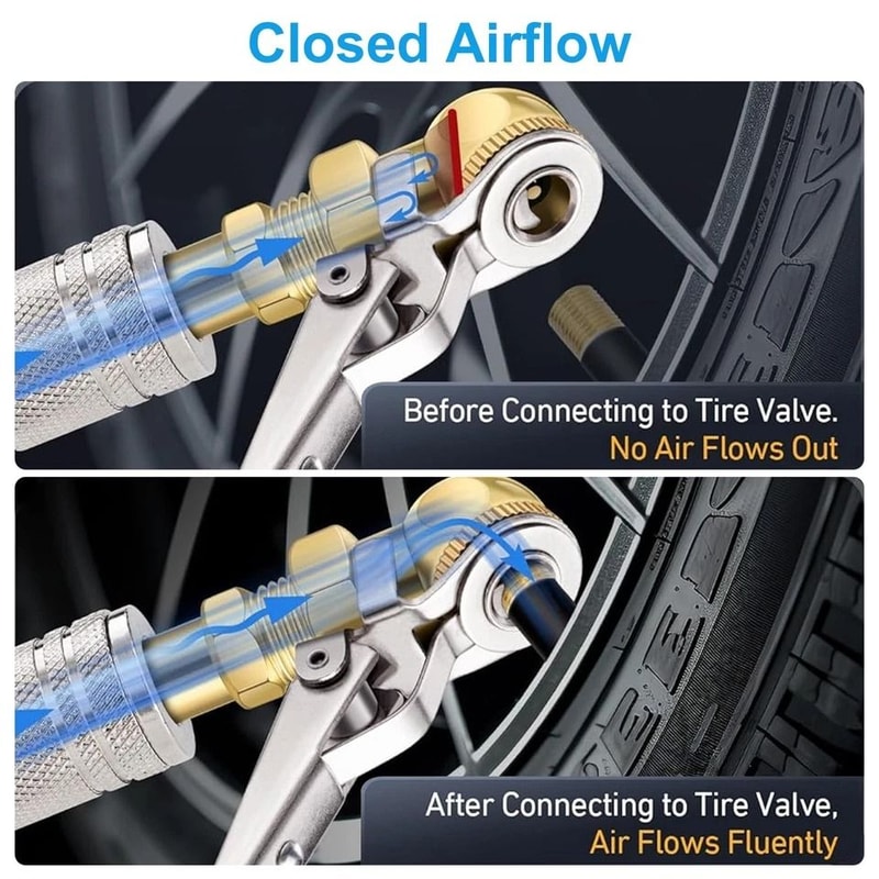 Air Chuck For Tire Inflators Brass Closed Flow Clip MNPT Quick Plug Tire Compressor Accessory 5