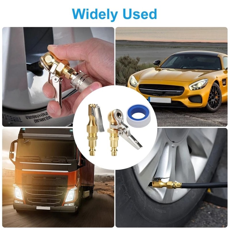 Air Chuck For Tire Inflators Brass Closed Flow Clip MNPT Quick Plug Tire Compressor Accessory 6