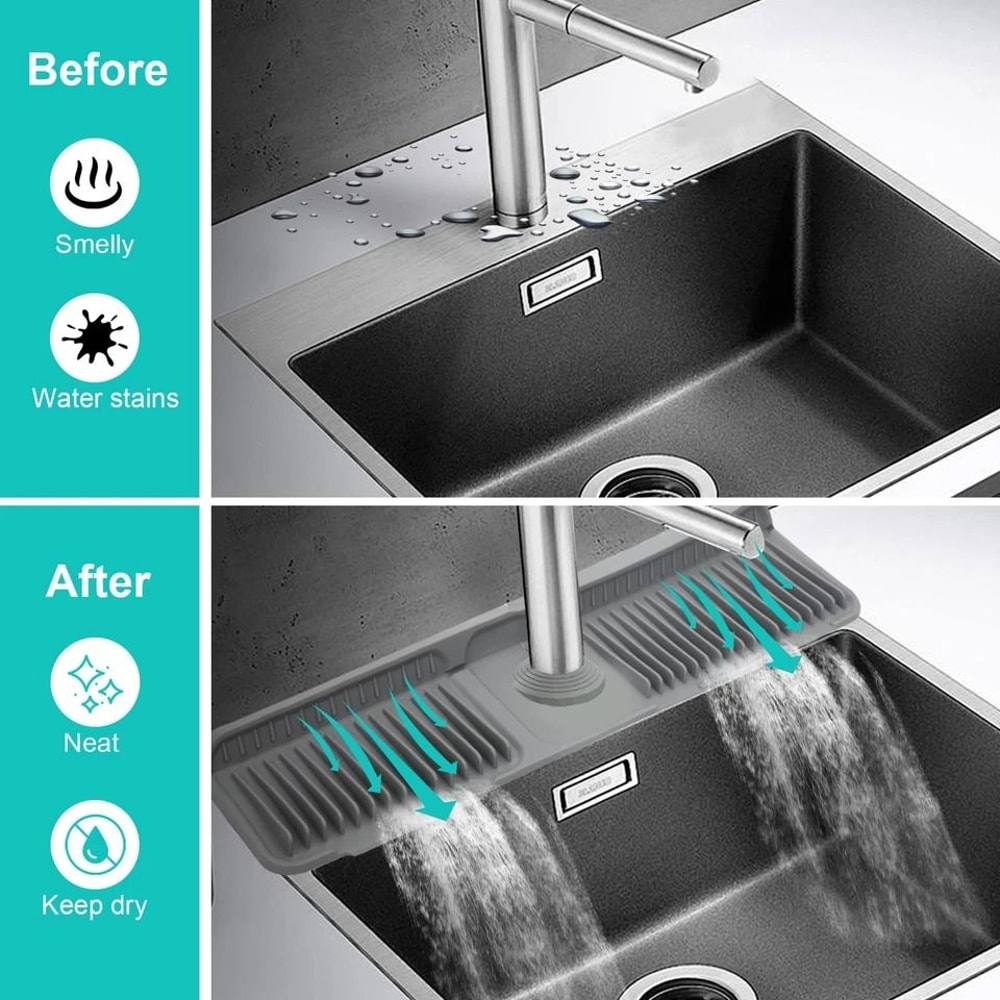 Faucet Mat For Kitchen Sink Silicone Splash Guard With Cuttable Hole Fast SelfDraining Leakproof S