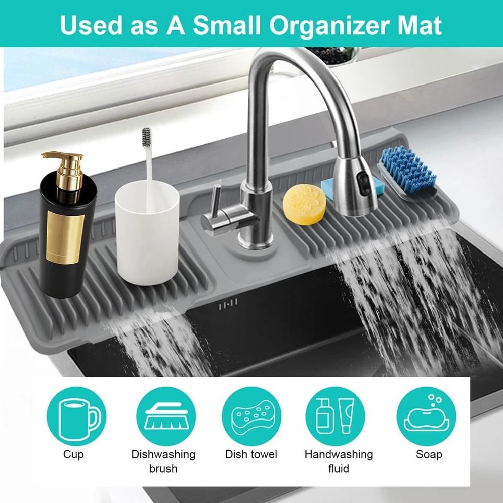 Faucet Mat For Kitchen Sink Silicone Splash Guard With Cuttable Hole Fast SelfDraining Leakproof S