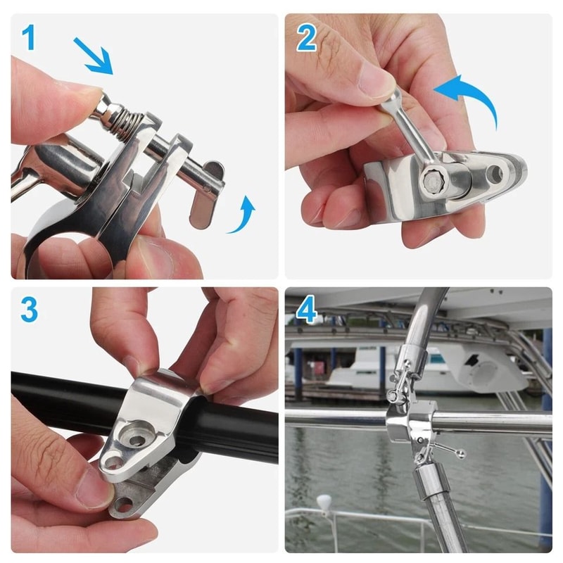 Stainless Steel Boat Bimini Top Hinge Quick Release Swivel Deck Top Fitting For Tubes Marine Grade