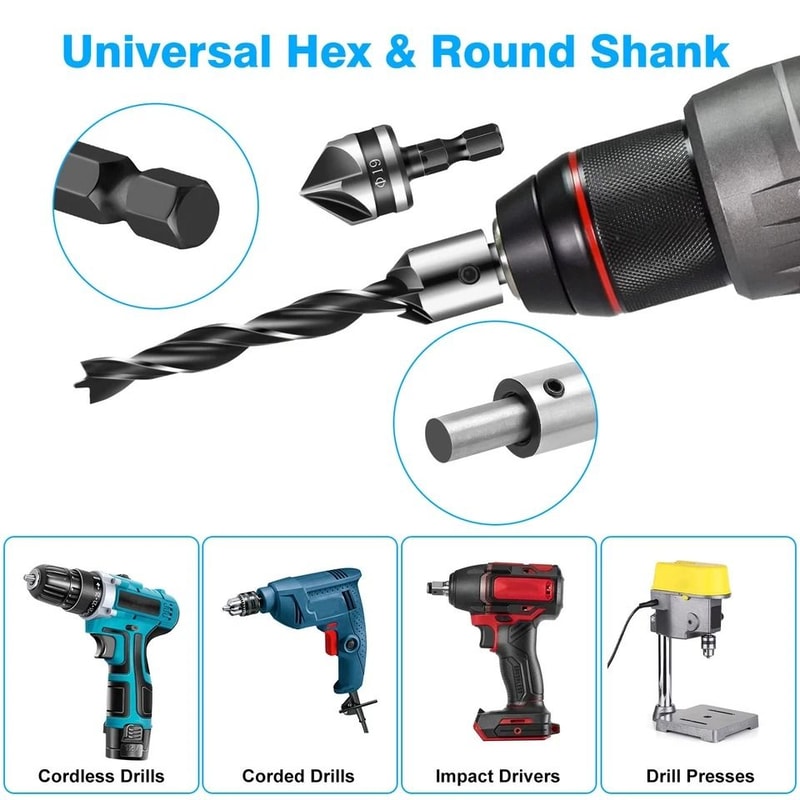 HSS Countersink Drill Bit Set Chamfer Tool For Wood Plastic Mild Steel Fast BurrFree Drilling For 4