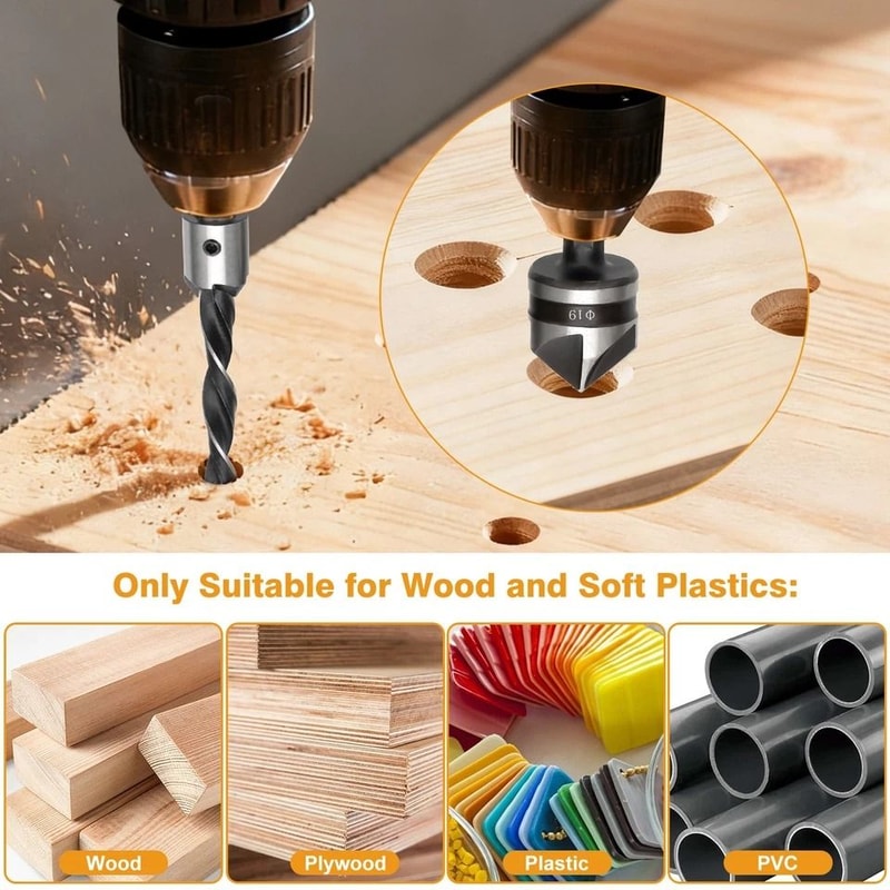 HSS Countersink Drill Bit Set Chamfer Tool For Wood Plastic Mild Steel Fast BurrFree Drilling For 5