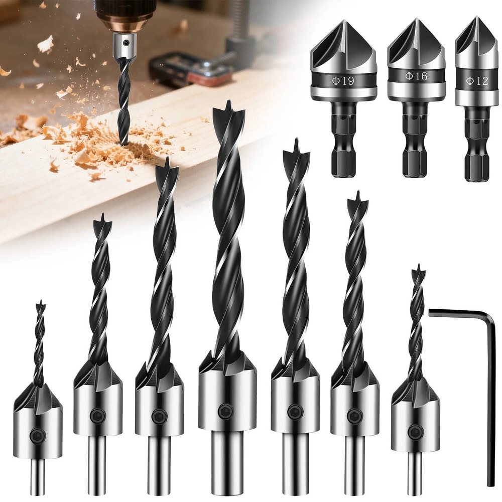 HSS Countersink Drill Bit Set Chamfer Tool For Wood Plastic Mild Steel Fast BurrFree Drilling For 0