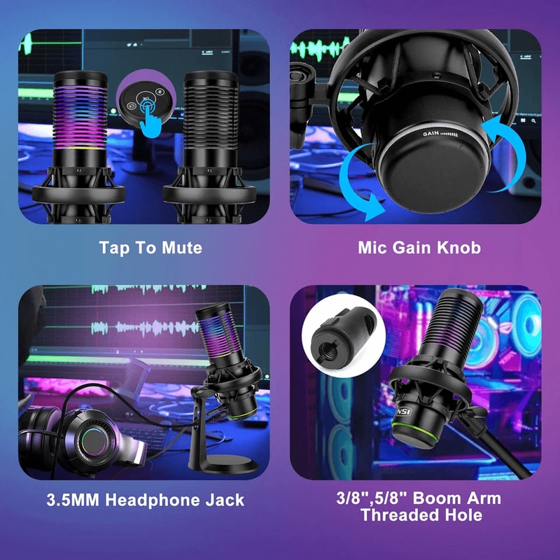 Condenser USB Gaming Microphone Cardioid Omnidirectional Noise Cancellation For PC Laptop Streamin 6