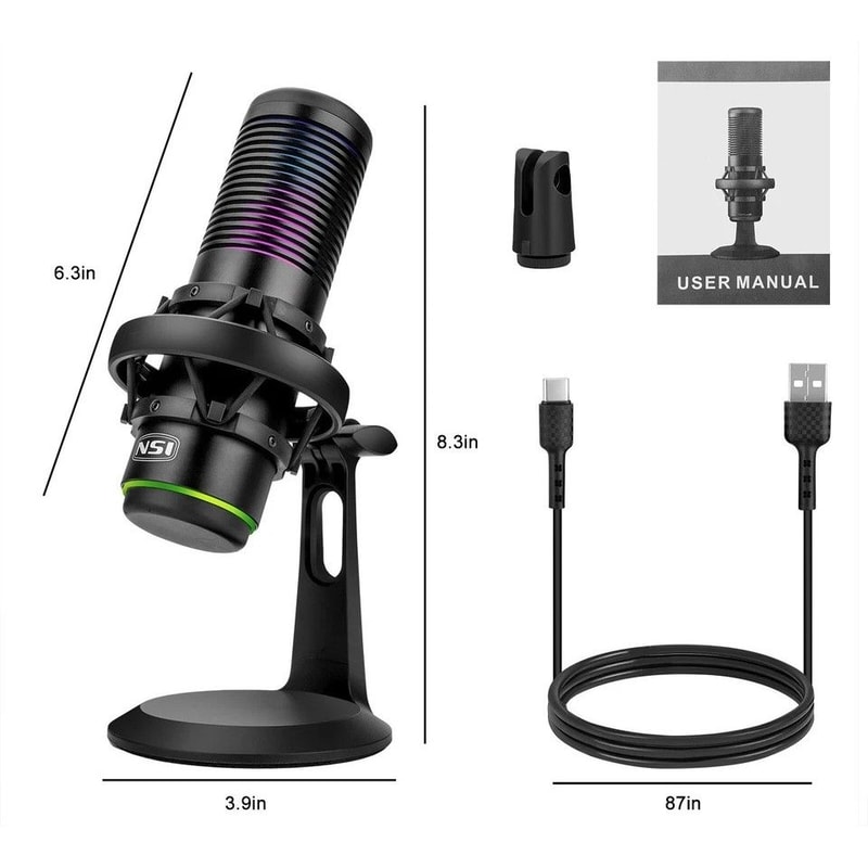 Condenser USB Gaming Microphone Cardioid Omnidirectional Noise Cancellation For PC Laptop Streamin 7