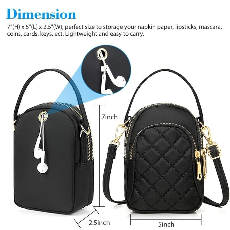 Crossbody Purse Small Cell Phone Shoulder Bag Zipper Case Pouch Wallet Handbag Adjustable Strap Fit 2