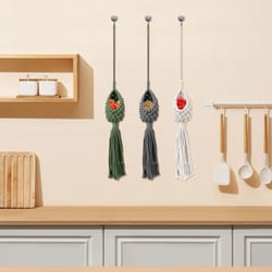 handmade hanging plant pot crochet kit, macrame holder for succulents, herb, lightweight cotton rope