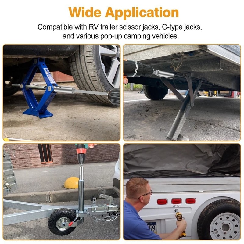 Scissor Jack Slotted Drill TSlot Stainless Steel With Adapter Bits For RV Trailer PopUp Camper Rep 5