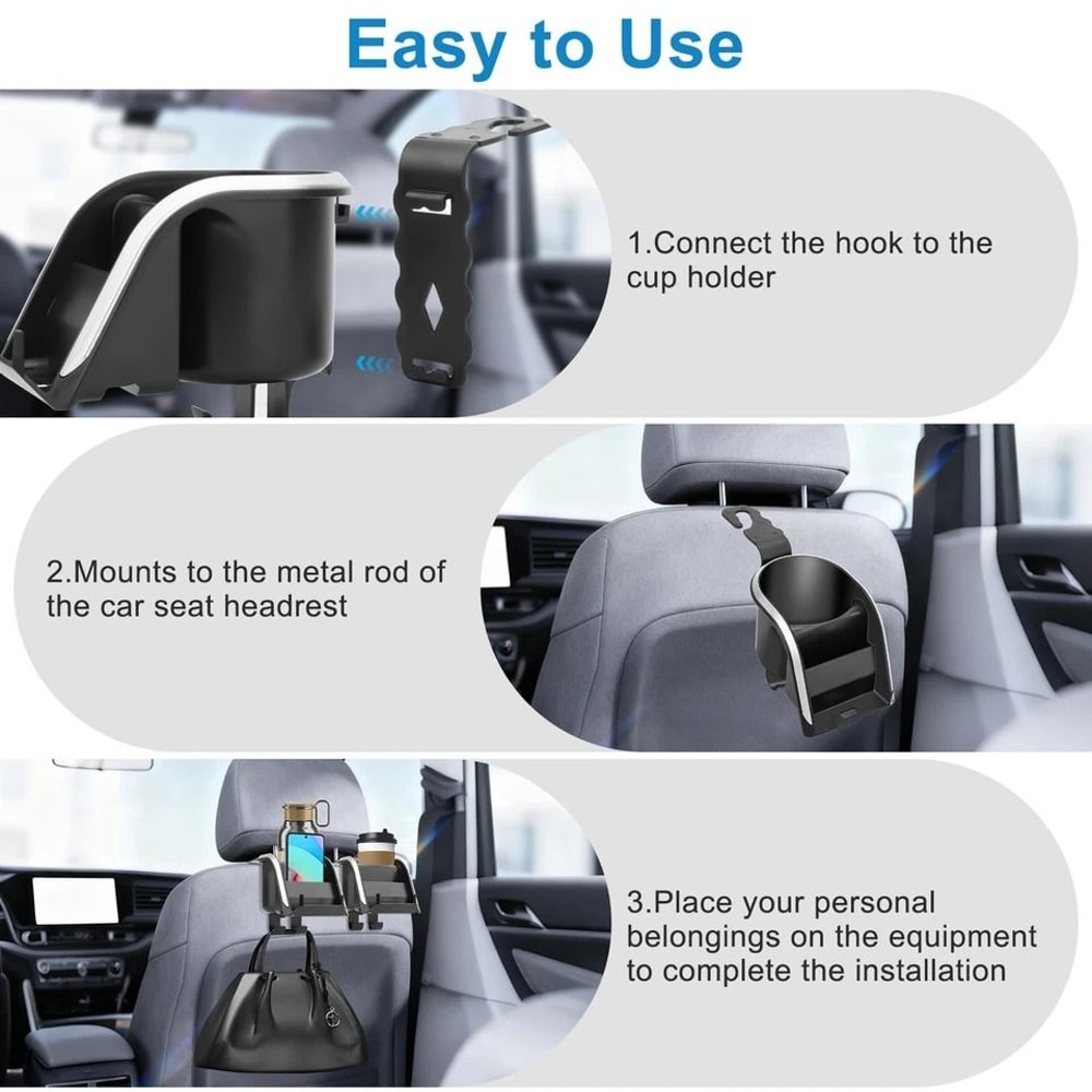 Universal Car Hook Cup Holder With ABS Material Rear Seat Organiser Charging Port For Phones Hooks 6
