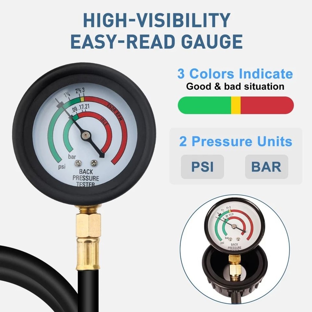 Exhaust Back Pressure Tester HighVisibility HD Pressure Gauge Hose Adapters For Quick Diagnostics 3