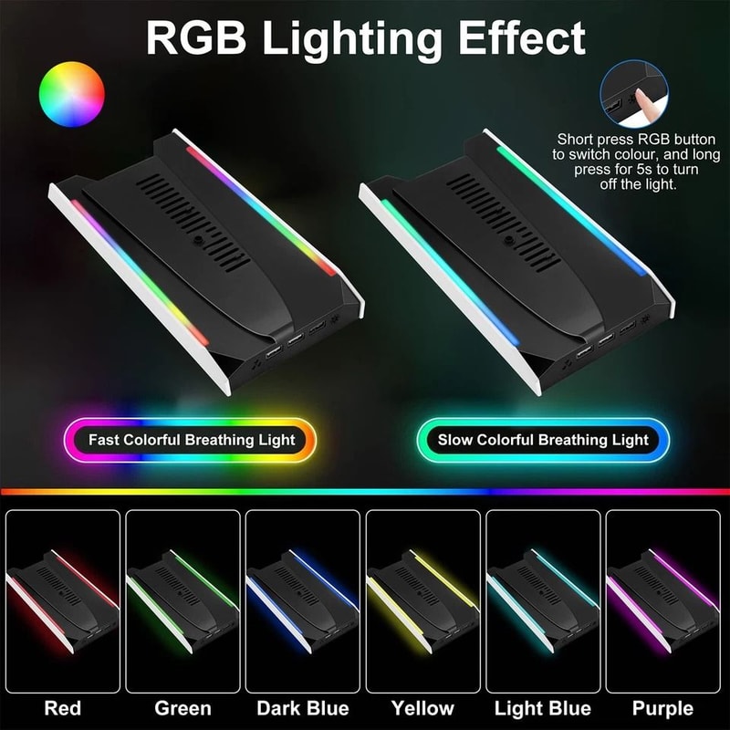 Vertical Cooling Fan Stand For ProSlim RGB Lighting USB Ports For Charging Low Noise Cooling For PS 3