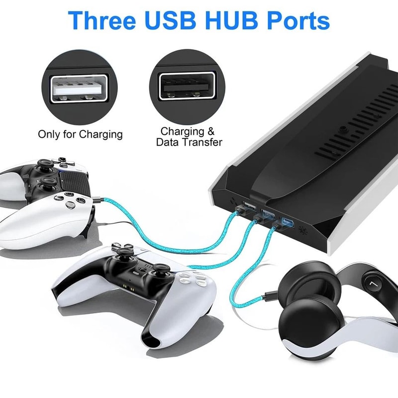Vertical Cooling Fan Stand For ProSlim RGB Lighting USB Ports For Charging Low Noise Cooling For PS 4
