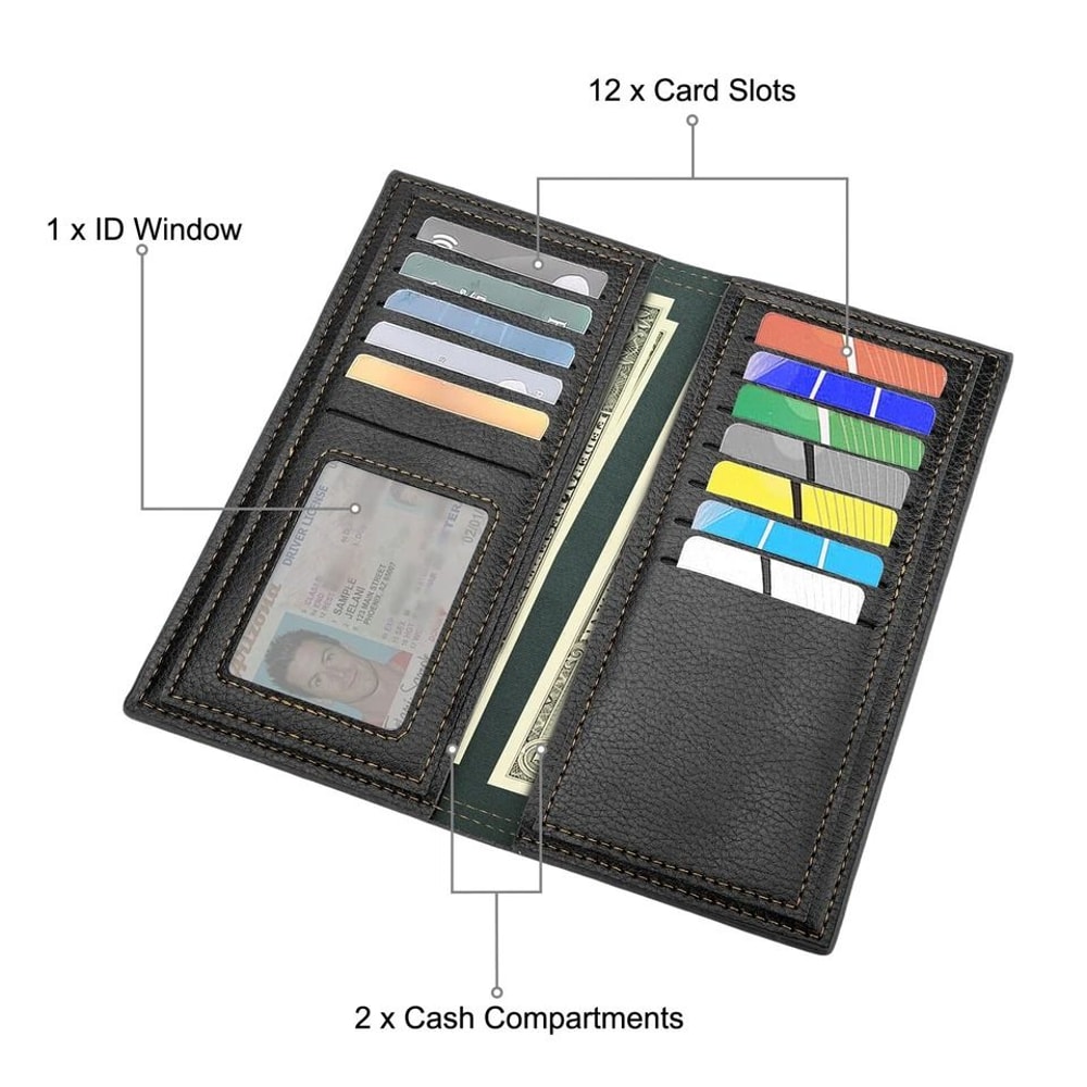 Slim Bifold Mens Long Wallet RFID Blocking PU Leather Purse Credit Card Holder Durable Design 3
