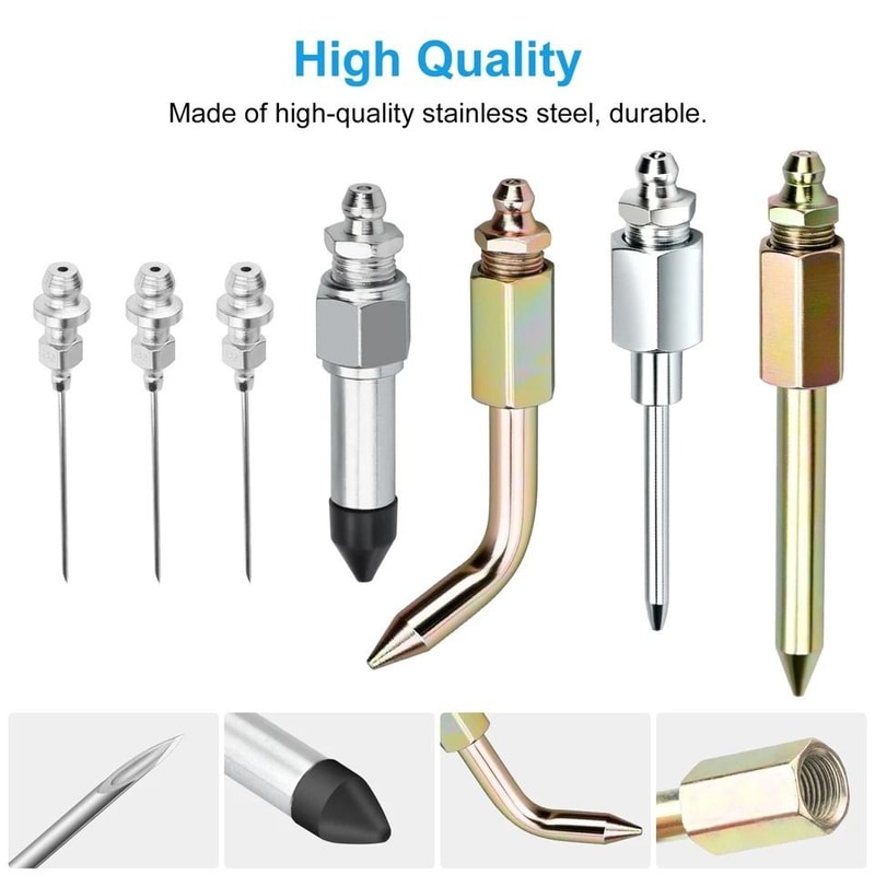 Grease Gun Accessory Kit With Needle Nozzles Rubber Tip Dispenser Adapters For Precision Lubricatio
