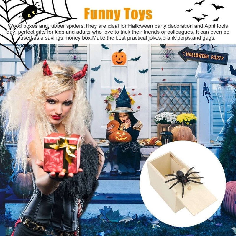 Wooden Spider Scare Box Hidden In Case Trick Prank Gag Toy Funny Play Joke Gift For Party 2