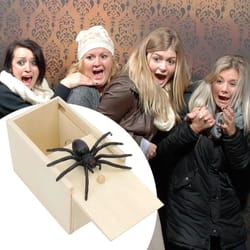 wooden spider scare box, hidden in case trick, prank gag toy, funny play joke gift for party
