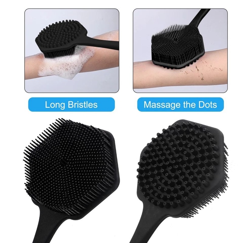 DoubleSided Silicone Bath Brush For Body Long Handle Back Scrubber For Shower Exfoliating Massage