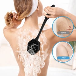 double-sided silicone bath brush for body, long handle back scrubber for shower, exfoliating & massage brush