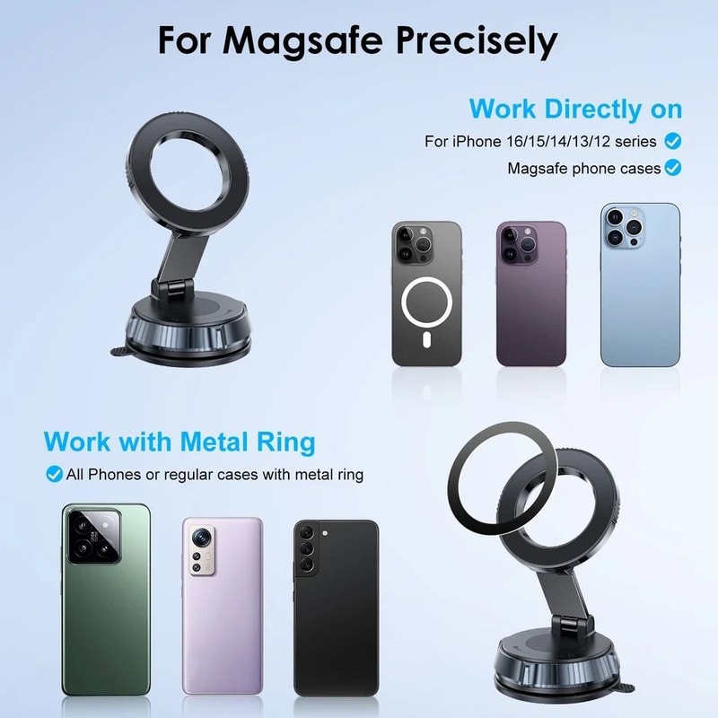 Strong Magnetic Phone Holder Vacuum Suction Cup Foldable Car Mount Compatible With IPhone 1