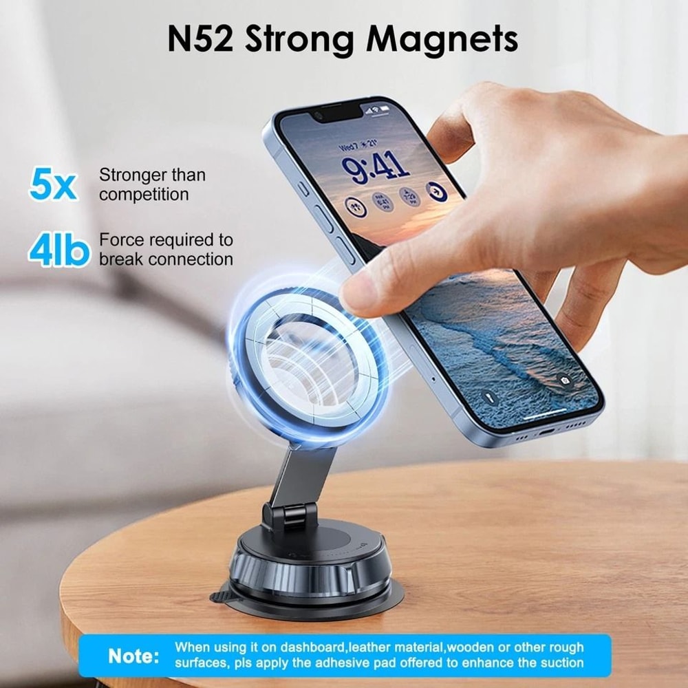 Strong Magnetic Phone Holder Vacuum Suction Cup Foldable Car Mount Compatible With IPhone 2