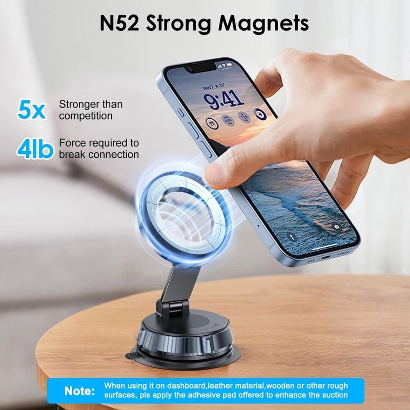 Strong Magnetic Phone Holder Vacuum Suction Cup Foldable Car Mount Compatible With IPhone 2