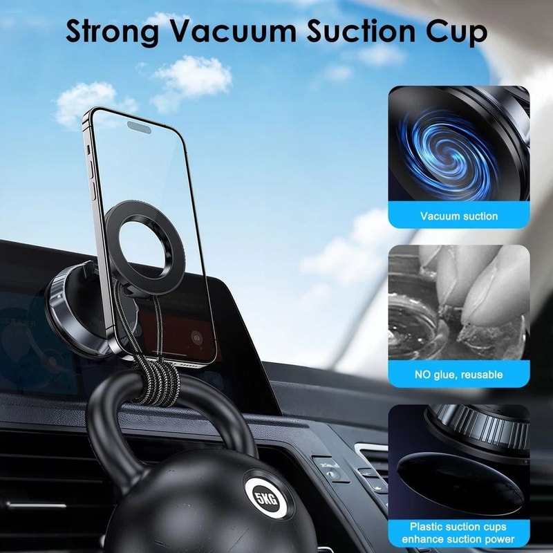 Strong Magnetic Phone Holder Vacuum Suction Cup Foldable Car Mount Compatible With IPhone 4