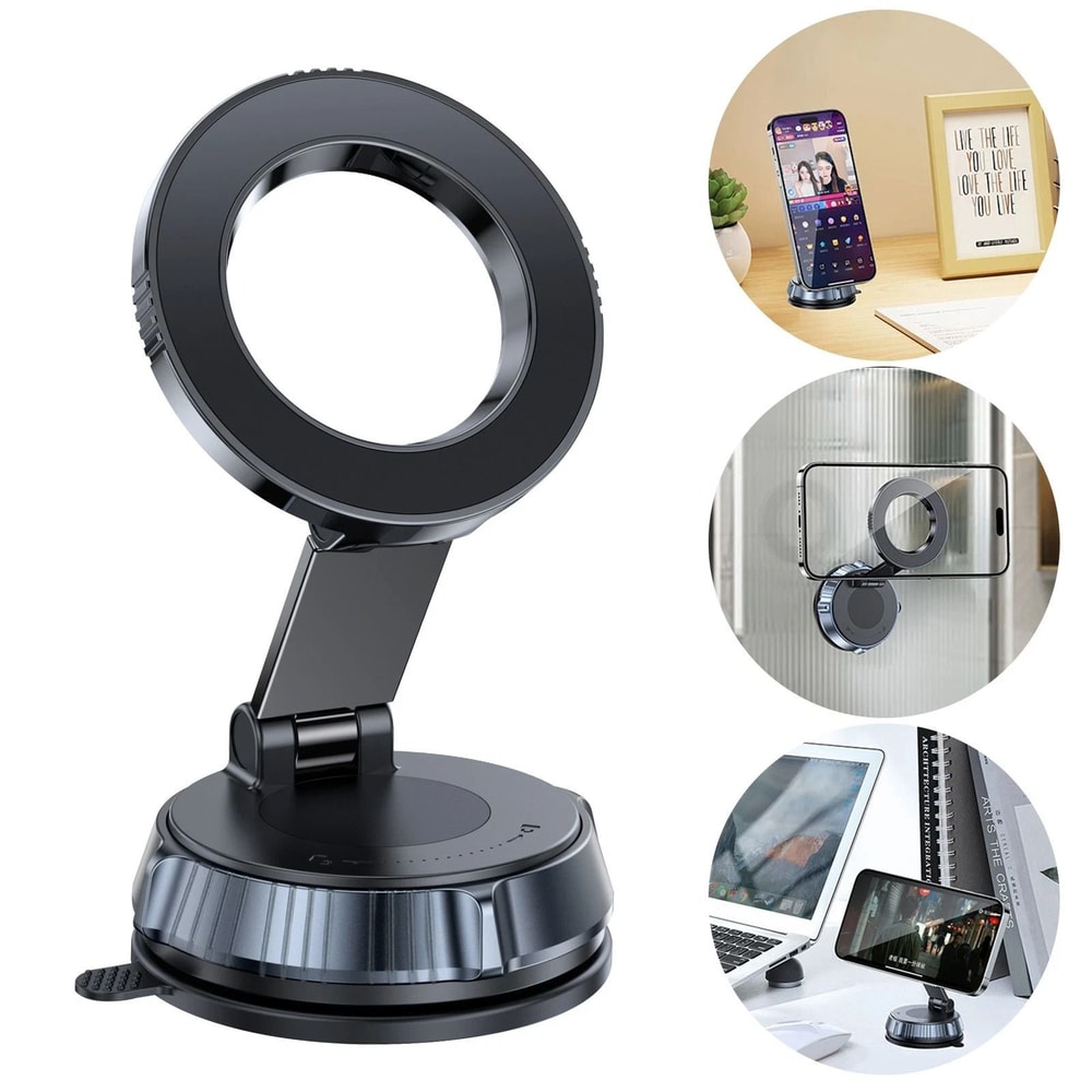 Strong Magnetic Phone Holder Vacuum Suction Cup Foldable Car Mount Compatible With IPhone 0