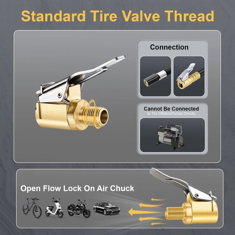 HeavyDuty Brass Open Flow Air Chuck For Internal Thread Inflator Hose Fast Tire Inflation 2
