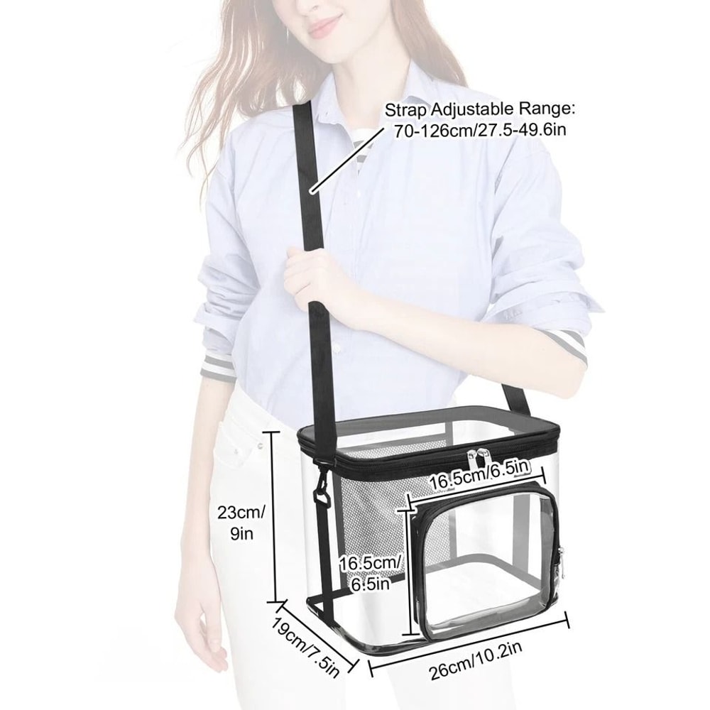 Transparent Shoulder Organizer With Zipper Clear PVC Lunch Tote Adjustable Strap Waterproof Durabl 1