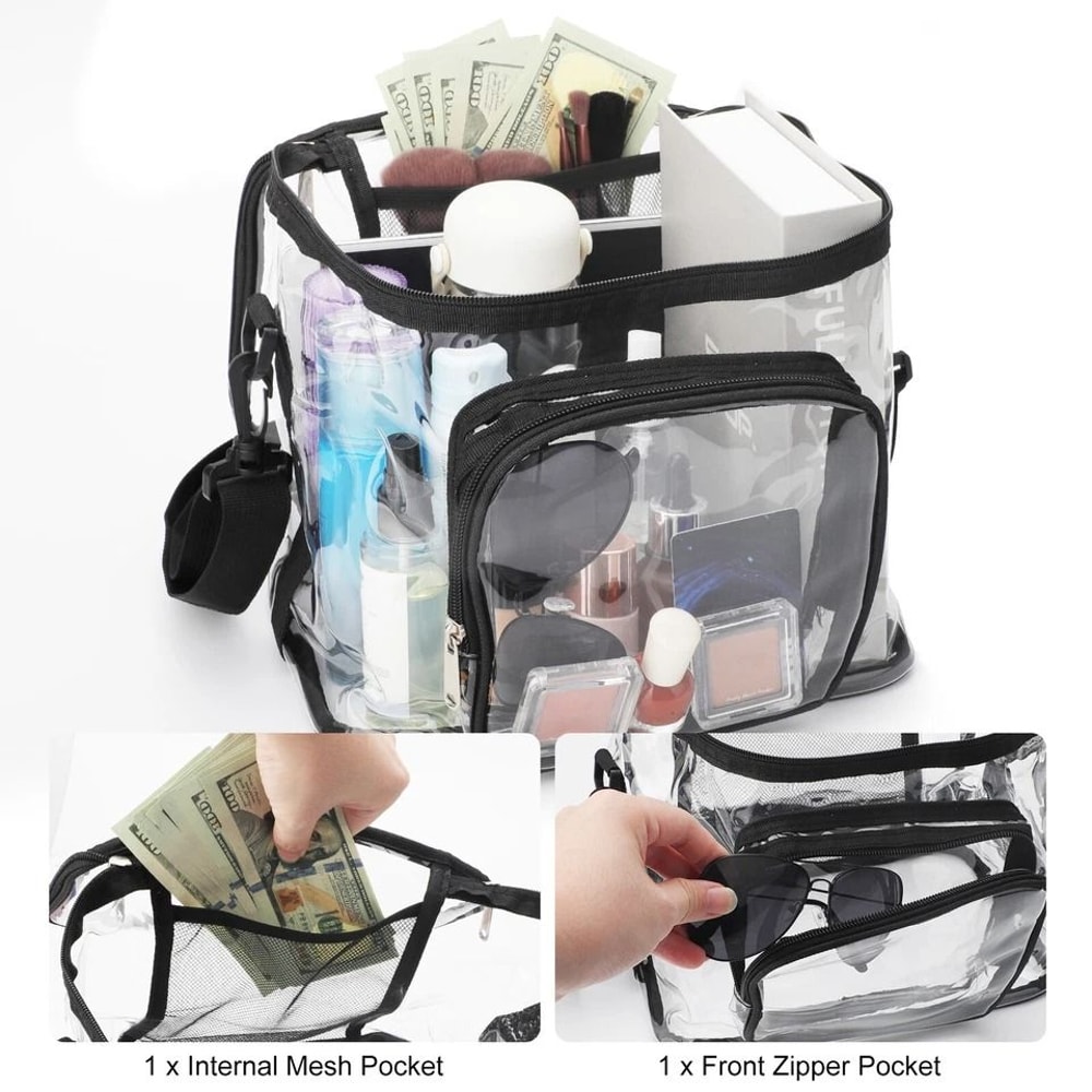 Transparent Shoulder Organizer With Zipper Clear PVC Lunch Tote Adjustable Strap Waterproof Durabl 2
