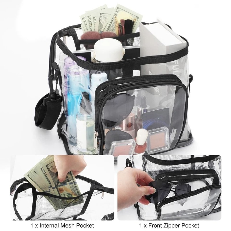Transparent Shoulder Organizer With Zipper Clear PVC Lunch Tote Adjustable Strap Waterproof Durabl 2