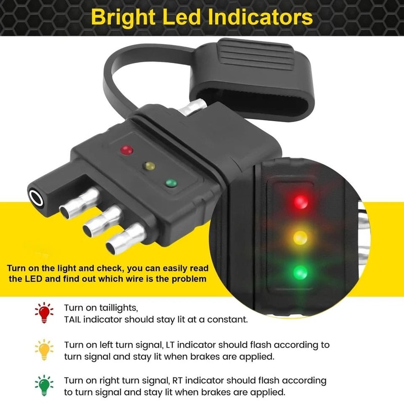 Flat Trailer TesterWiring Continuity Test Tool For Trailer Lights Boat ATV With LED Indicators For 4
