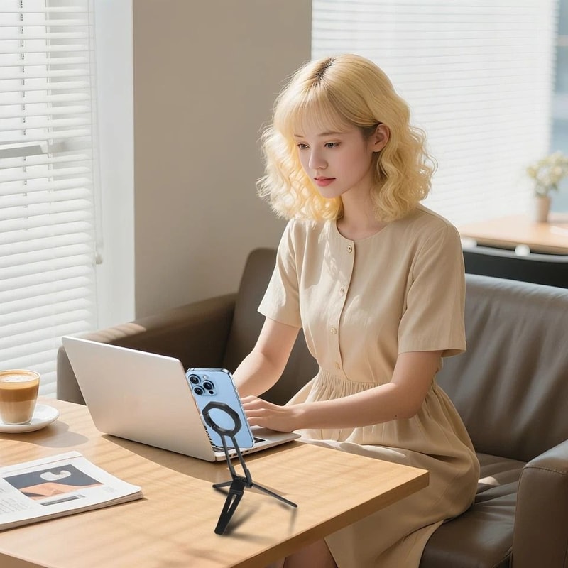 Foldable Magnetic Phone Tripod Compact IPhone Stand For Samsung MagSafe Adjustable Mount 4