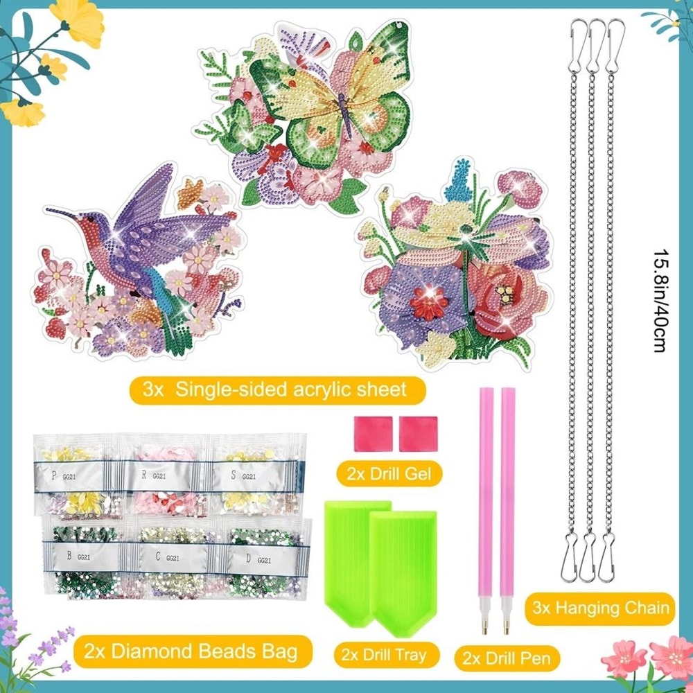 DIY Diamond Painting Art Hanging Ornament Butterfly Dragonfly Hummingbird Beautiful Window Suncat