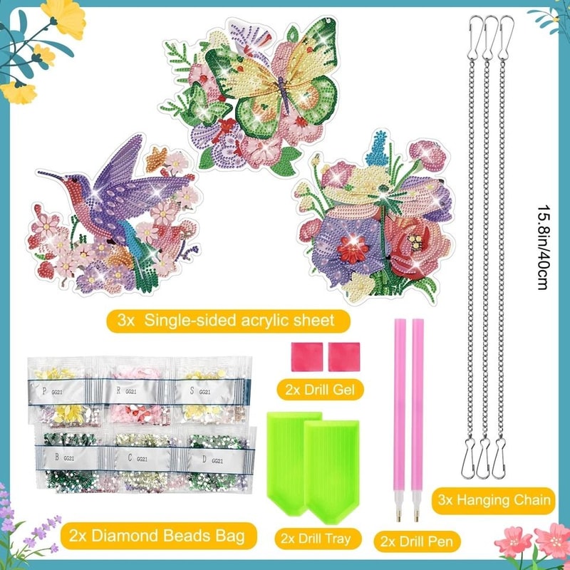 DIY Diamond Painting Art Hanging Ornament Butterfly Dragonfly Hummingbird Beautiful Window Suncat