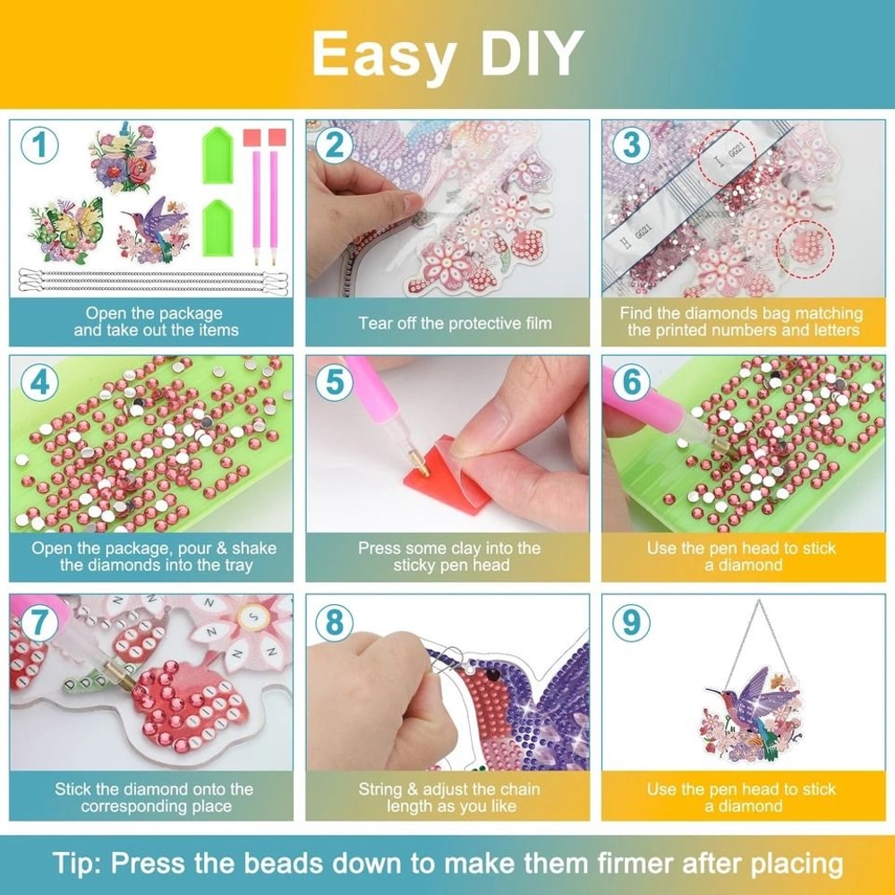 DIY Diamond Painting Art Hanging Ornament Butterfly Dragonfly Hummingbird Beautiful Window Suncat