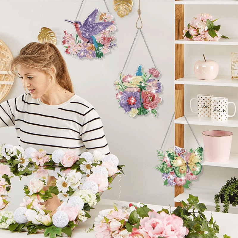 DIY Diamond Painting Art Hanging Ornament Butterfly Dragonfly Hummingbird Beautiful Window Suncat