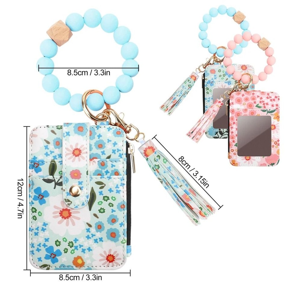 Leather Tassel Wristlet Beaded Wallet Keychain For Women Boho Card Holder Purse Stylish Functional 2