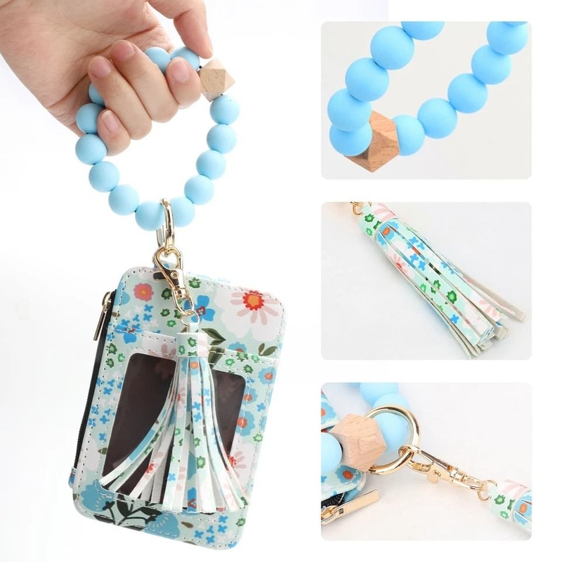 Leather Tassel Wristlet Beaded Wallet Keychain For Women Boho Card Holder Purse Stylish Functional 1