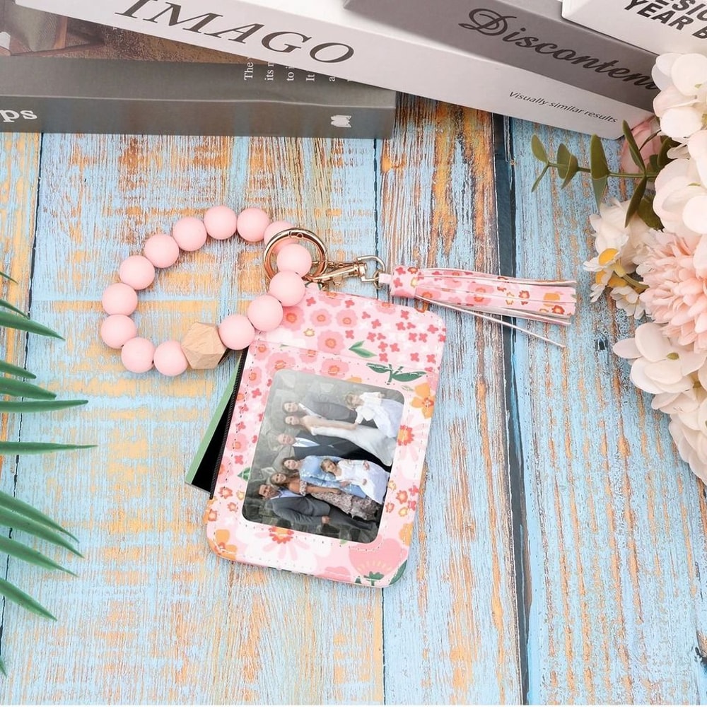 Leather Tassel Wristlet Beaded Wallet Keychain For Women Boho Card Holder Purse Stylish Functional 3