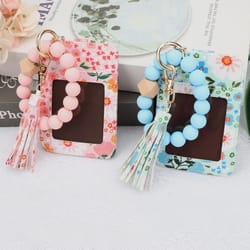 leather tassel wristlet, beaded wallet keychain for women, boho card holder purse, stylish & functional daily accessory