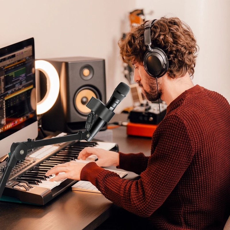 Mic Stand With Rotatable Microphone Boom Arm Adjustable Mic Desk Mount For Gaming Streaming 6