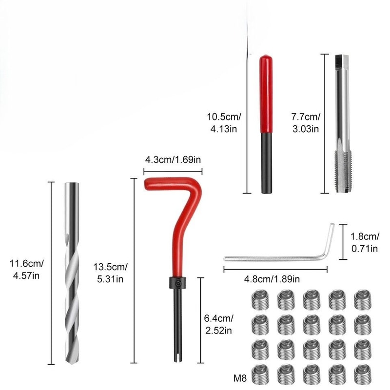 Thread Repair Kit Stainless Steel Inserts HSS Tap Drill Bit Set For Metal Repair 7