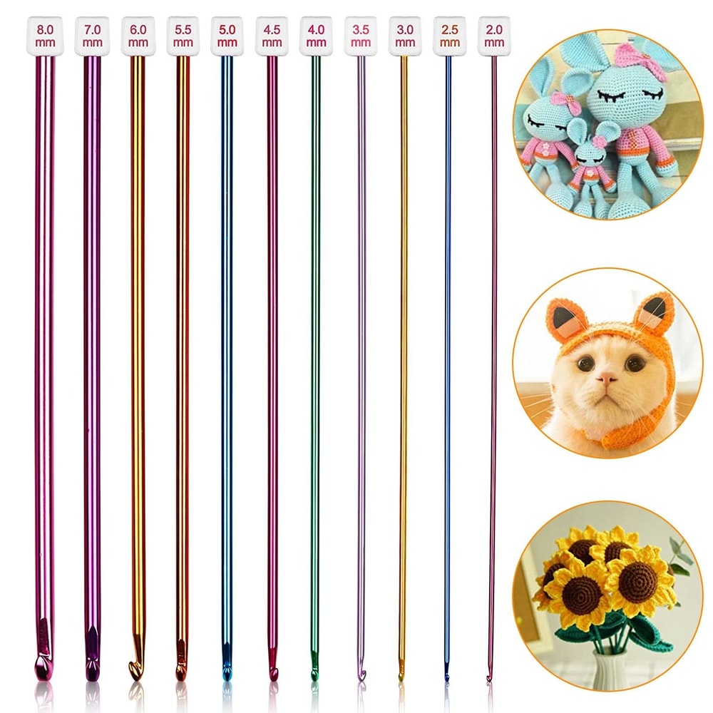 Tunisian Crochet Hooks Set Multicolor Crochet Needles Aluminum Ergonomic 0
