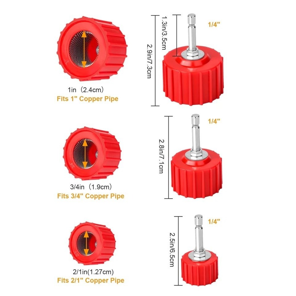 Copper Pipe Cleaner Set For Drill HVAC Plumbing Welding Rust Deburring Brush 2