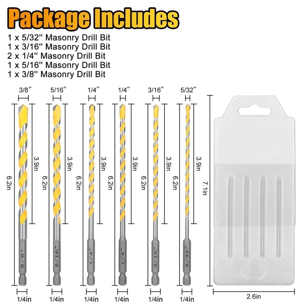 Universal Hex Shank Carbide Drill Bit Set Tips For Tile Concrete Brick Glass Durable Masonry Drill 5
