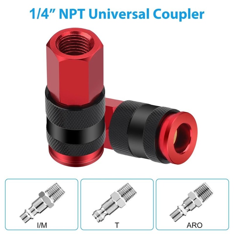 Quick Connect Air Hose Fittings Red NPT Aluminum Air Coupler And Plug Kit Ball Locking System 3